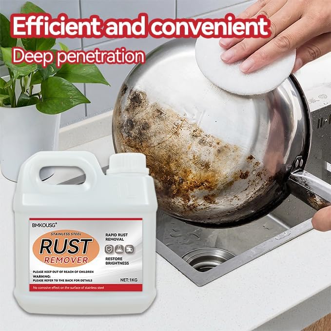 Bmkousg Stainless Steel Rust Stain Remover & Cleaner 2.2LB - Quickly Cleans Stainless Steel Appliances, Furniture, Commercial Equipment, Grills, Sinks, and Tools | Powerful & Safe Metal Rust Remover