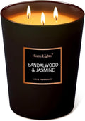 HomeLights Scented Candles | Large Jar 33.3 Oz Natural Soy Candle | 130 hrs with 3 Cotton Wicks, Sandalwood Jasmine Home Fragrance Candles Gift