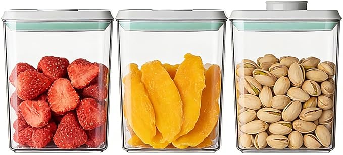EQI Airtight Food Storage with One-Touch Lid, (3 × 1.27 QT / 1.2 L) Stackable Durable PET for Sugar, Grains, Coffee Beans, and Baking Pantry Organization
