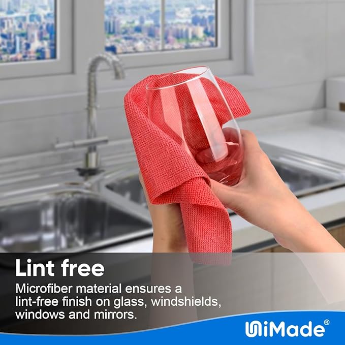 UNIMADE Shop Towels Rags, 50 Pack Reusable Shop Rags Bulk Microfiber Cleaning Cloth Lint Free Cleaning Towels for Car Kitchen Automotive Bar Mechanic Restaurant Garage, 11.5"x 11.5", Red