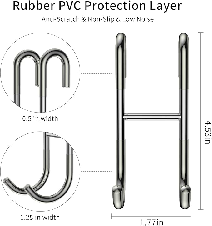 Over Shower Glass Door Hooks, 3 Pack Silver 304 Stainless Steel Shower Door Hooks, Bathroom Frameless Drilling-Free Hanger, Towel Hooks, for Bathing Suits, Robe, Towel, Squeegee, Loofah, Shaver