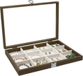 Wudygirl 12 Grid Jewelry Tray Wooden Jewelry Organizer with Clear Lid Vintage Jewelry Box Jewelry Display Case for Women Bracelet Earring Holder Organizer（12 Grid）