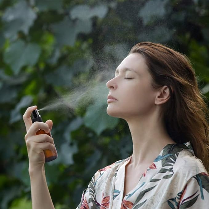 Wedama Spray Bottle, 4 oz Fine Mist Glass Spray Bottles, Little Refillable Liquid Containers for Watering Flowers Cleaning (16 Pack, Amber)