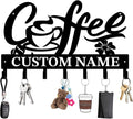 Personalized Custom Name Coffee Bar Wall Keys Hooks,Metal Coffee Shop Art Clothes Hooks,Metal Coffee Lover Wall Home Storage Decorative,For Front Door, Hallway, Kitchen, Bedroom,Keys,Hats (Style F)