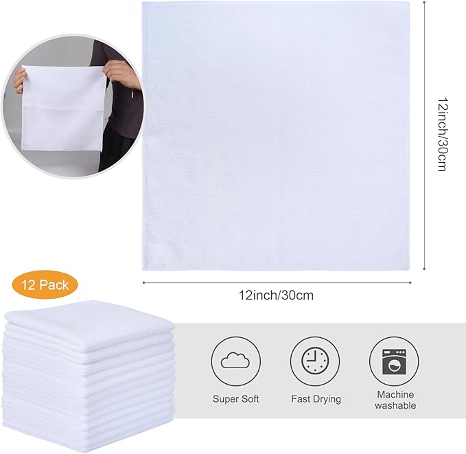 SINLAND Microfiber Cleaning Cloth Dish Cloth Kitchen No Streak Absorbent Dish Rags Lens Cloths 12Inchx12Inch 12 Pack White