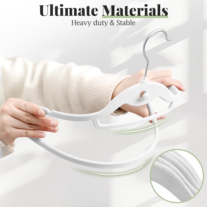 UEAKPIC Velvet Felt Stackable Hangers 50 Pack, Non Slip, with 360°Swivel Hook, Ultra Thin and Space Saving for Suits, Shirts, Coats, 15Lbs Capacity Heavy Duty, White