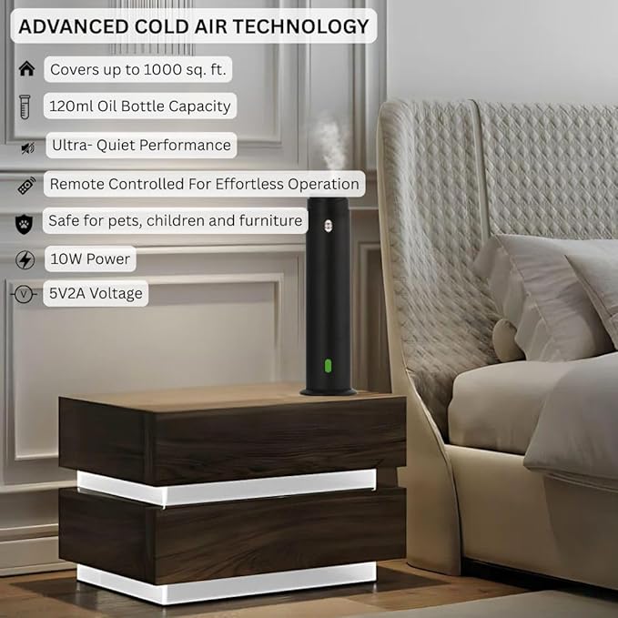 INTENSE OUD Waterless Diffuser – 120ML Essential Oil Diffuser & Aromatherapy Diffuser for Rooms up to 1000 Sq Ft, Ultra-Quiet Scent Air Machine with Remote, Timer & 5 Scent Kit – Matte Black Aluminum