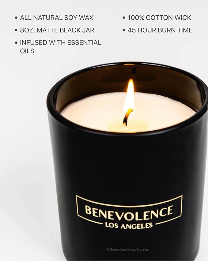 Benevolence LA Lavender, Mint & Sage Scented Candle | Soy Christmas Candles, Black Candle for Home | Holiday Candles Gifts for Women and Men | Home Fragrance | Aromatherapy| 8oz, 45 Hour Burn