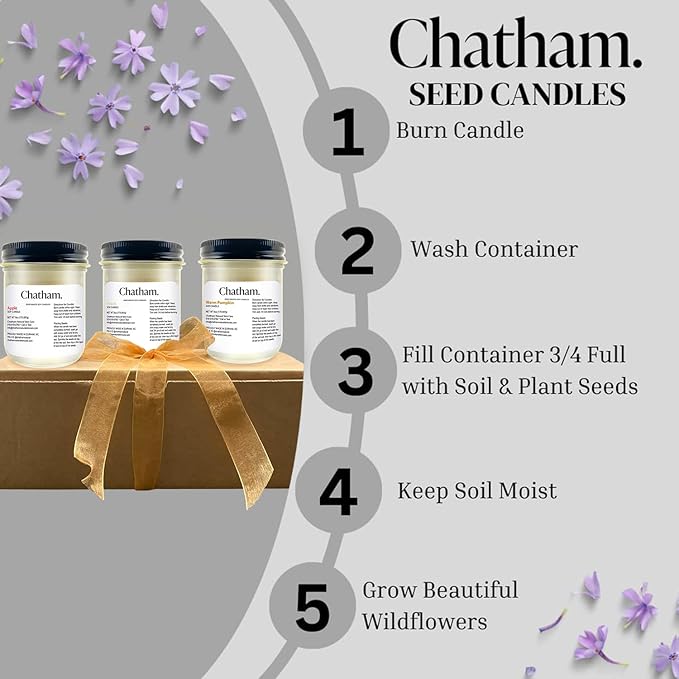 Chatham Natural 3-Pack 6 oz Seed Candles in Glass with Lid - Home Scented Soy Wax Candles with Natural Cotton Wicks - No Waste Reusable Glass Jars - Home Decor Candle Gift Set