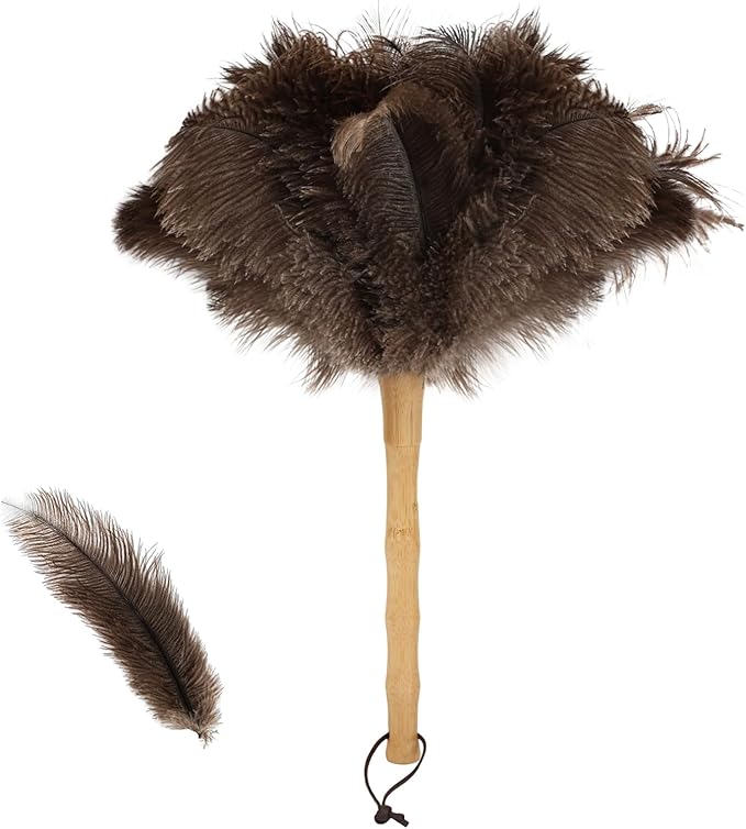 DOVORSY Ostrich Feather Duster 16 Inch, Feather Duster for Cleaning Ceilings Furniture Fans with Wooden Handle for Home, Car, and Office Cleaning (16in)