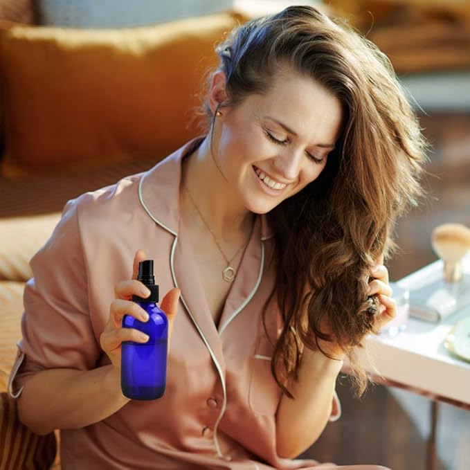 Wedama Spray Bottle, 4 oz Fine Mist Glass Spray Bottles, Little Refillable Liquid Containers for Watering Flowers Cleaning(16 Pack, Blue)