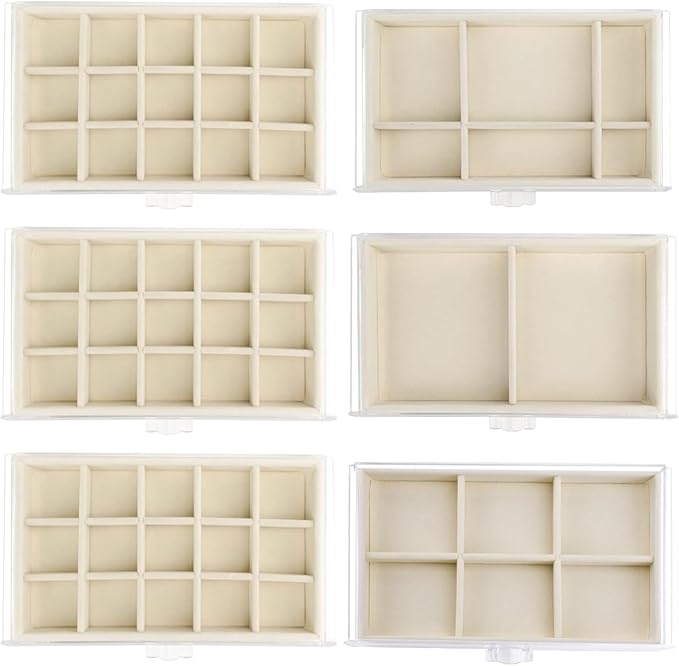 Acrylic Jewelry Box with 6 Drawers, Clear Earring Storage Organizer Display Case for Women Girls, Beige