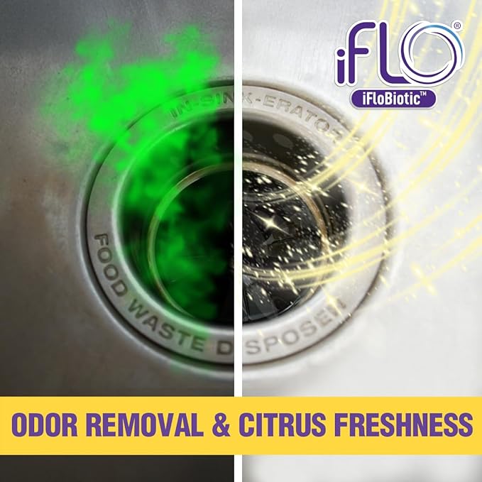 iFLO Foaming Garbage Disposal Cleaner Pods with iFLOBiotic – Powerful Garbage Disposal Foaming Action for Sink, Food Waste & Odor Removal – Disposal Cleaner Pods, 6 Pack