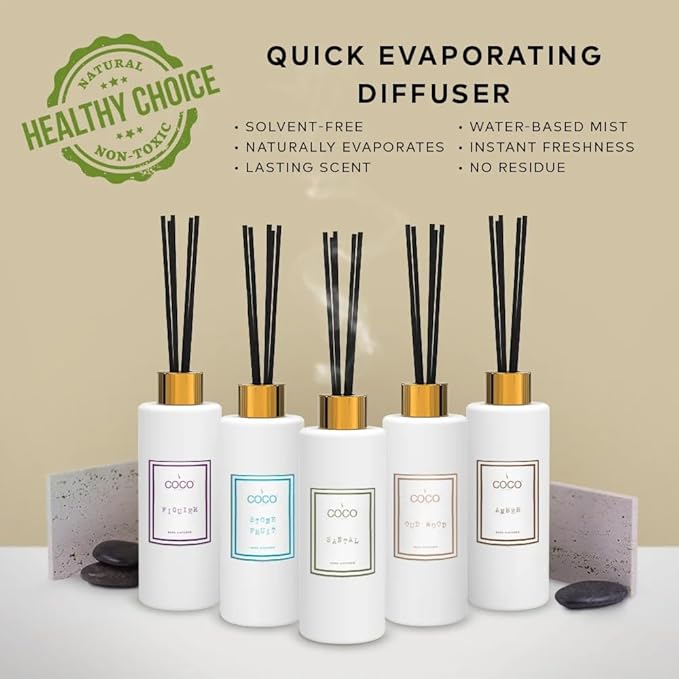 COCO by Stone 5oz Reed Diffuser (Baies) Luxury Scented Oil Diffuser Aromatherapy, Reed Diffusers for Home, Diffusing Oil Fragrance,Fragrance Products, Reed Diffusers for Home, Vegan