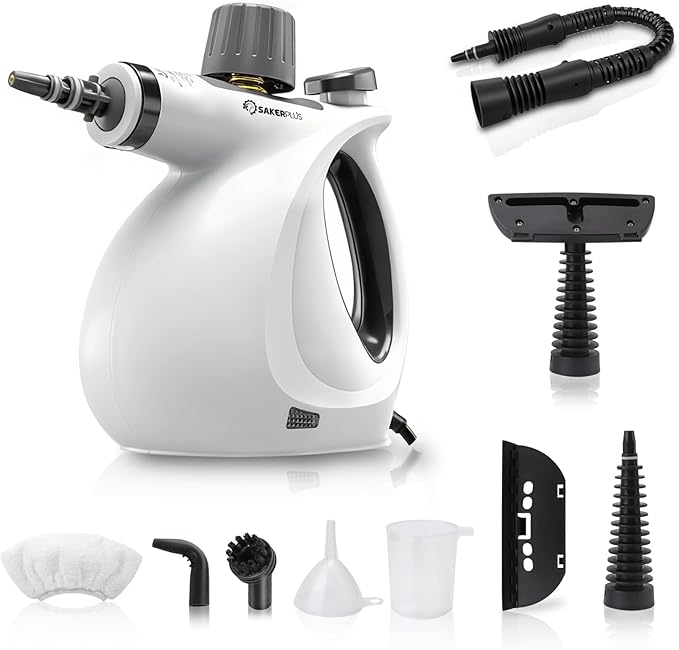 SakerPlus Steam Disinfection Cleaner, Handheld Pressurized Steamer with 9-Piece Accessories for Multi-Surface Cleaning, Natural Sanitization for Kitchen, Floor (1 x Steam Cleaner Kit)