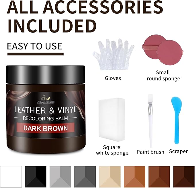 Leather Recoloring Balm and Scratch Repair Kit, Dark Brown Leather Restorer for Couches, Furniture, Car Seats, Leather Paint & Stain for Sofa, Chairs, Bags, and More