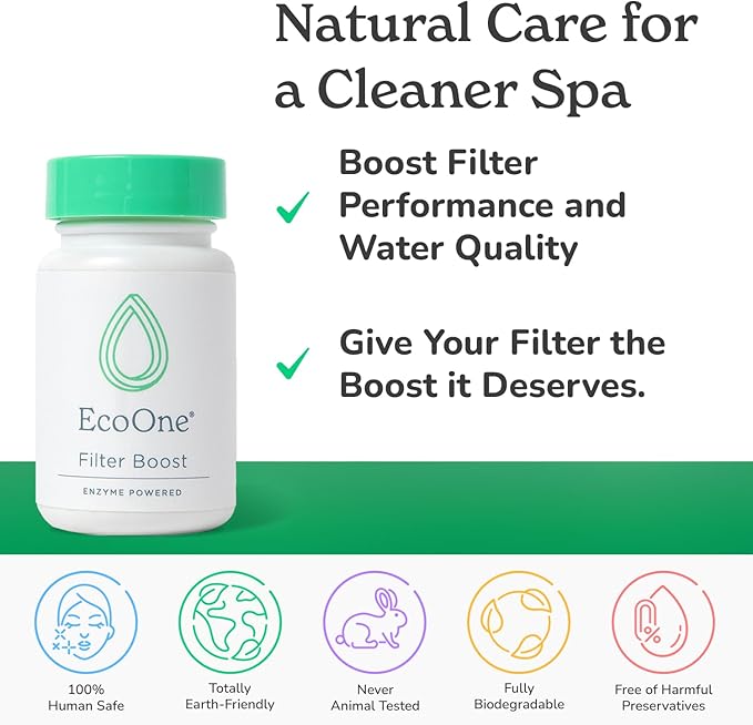 Filter Boost by EcoOne | Enzyme-Powered Hot Tub & Spa Filter Cleaner | Hot Tub Filter Cleaner Soaking Solution to Maintain Filter Efficiency | Deep Cleans Filter Fibers, 2 Oz