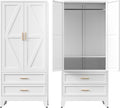 COFaR Metal Armoire Wardrobe Closet with Drawers, 71'' Tall Farmhouse Bedroom Armoires with Doors, Freestanding Steel Wardrobe Cabinet Coat Closet for Bedroom Home Office Garage, White