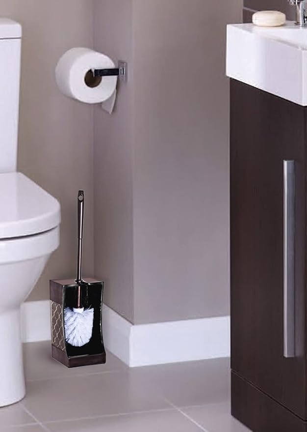 Creative Scents Brown Toilet Brush with Holder Set - Bathroom Toilet Bowl Brush and Holder - Decorative Toilet Cleaner Brush - Good Grip Toilet Bowl Scrubber (Dahlia Style)