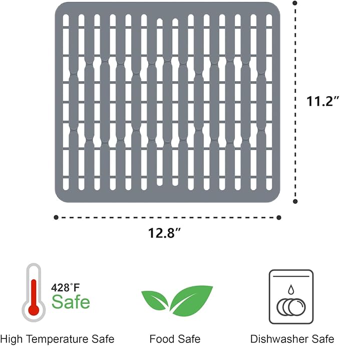 iSPECLE Expandable Dish Drying Rack with Silicone Sink Protector for Large Kitchen Sink, Rust Resistant Adjustable Dish Drainer with Tightening Knob, 12.8" W x 15.8"-20.7" L, Black