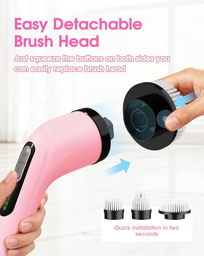 Electric Spin Scrubber for Cleaning Bathroom: Cordless Power Shower Scrubber - Electric Cleaning Brush for Tile Tub - Pink