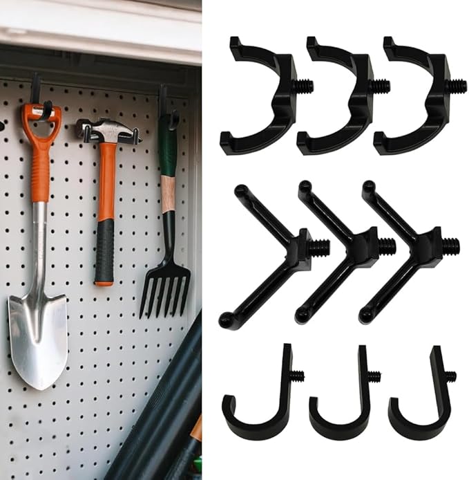 9 Pcs ABS Storage Shed Tool Hooks Shed Tool Hangers Fit for Suncast & Craftsman Sheds Include J-Shape, U-Shape and V-Shape for Organizing Tool, Ladders, Bulk Items, Hoses & Garden Tools Black