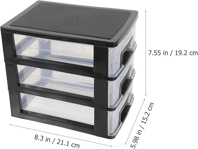 DOITOOL Three- Layer Storage Drawers - Portable Plastic Drawers Organizer - Transparent Kitchen Pantry Storage Cabinet Multifunction Plastic Drawers for Home Office Bedroom（Black