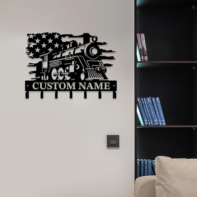 Personalized Train Metal Keys Hooks,Custom Name Metal Train Keys Hooks,Black Metal Train Wall Home Storage Decorative Keys Hooks,Key Holder Hooks for Wall (Style H)
