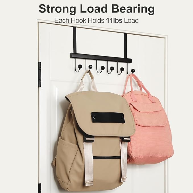 TOPIA HANGER Over The Door Hooks for Hanging, Towel Hooks Towel Racks for Bathroom, Coat Hooks Coat Rack Over The Door Organizer Hanging, Wooden Door Hangers for Coat Towel Hat Purse CT72B - 2 Pack