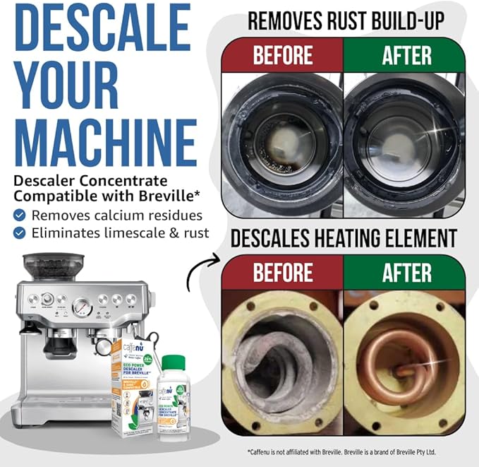 Breville Compatible Descaling Solution. Bottle of Descaler Solution. Descaling Kit Removes Limescale For Hotter Coffee. 2 Uses Descaler For Breville Coffee Machines.