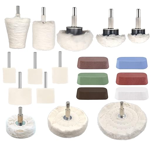 Tworider 19 Pcs Buffing Wheel for Drill,Buffing Pad Polishing Wheel Kits with 6 Pcs Polishing Compound and 5 Pcs Felt Polishing Wheel,for Aluminum, Stainless Steel, Chrome,Metal,Glass,Car Detailing