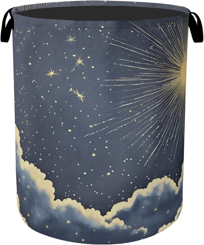 Sun Cloud Gothic Laundry Basket with Handles - Extra Large Foldable Hamper for Bathroom/Laundry/Bedroom/Dorm, Washable Fabric Storage Bin