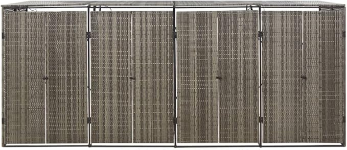 Quadruple Wheelie Bin Shed Garbage Can Storage Shed, PE Trash Container Management Unit, Outdoor Patio Recycling Dustbin Trash Shed, Gray 107.9"x31.5"x46.1" Poly Rattan