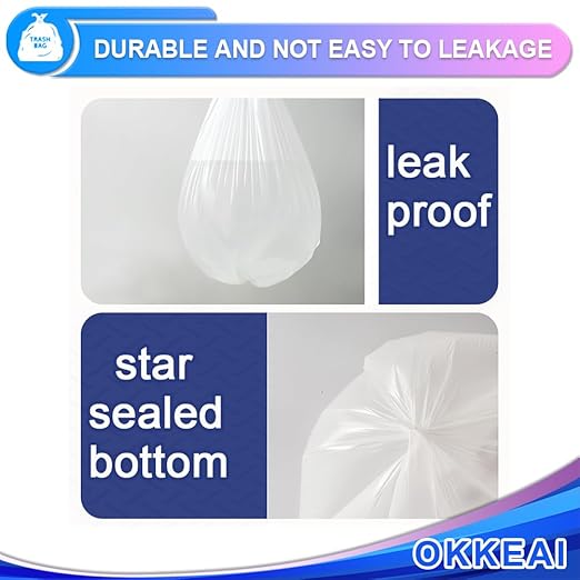 OKKEAI 3 Gallon Small Trash Bags 120 Counts White Garbage Bags Small Bathroom Trash Can Bags 10L Wastebasket Liners for Home Office Kitchen,White fit 10L -15 Can
