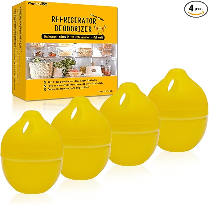 WeelenkEco Refrigerator Deodorizer – More Effective Than Baking Soda, Effectively removes stubborn refrigerator odors, Natural Gel (4 Pcs/Lemon Flavor)