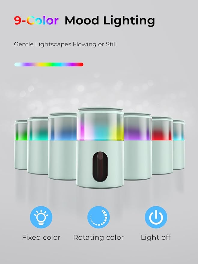 Waterless Diffuser for Essential Oil: Mini Battery Scent Diffuser for Room&Home&Car with 9 Colors LED Light - Aroma Cool Mist Machine Light Cyan