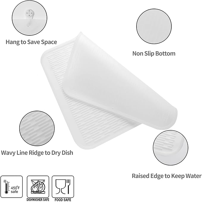 MicoYang Silicone Dish Drying Mat for Multiple Usage,Easy clean,Eco-friendly,Heat-resistant Silicone Mat for Kitchen Counter or Sink,Refrigerator or Drawer Liner Translucent 2XL 24 inches x 18 inches