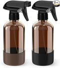 Bontip Glass Spray Bottle with Silicone Sleeve Protection, Amber Glass Spray Bottle Set for Window Cleaner Aromatherapy Facial Hydration Watering Flowers Hair Care 2 Pack/8 oz (Black & Brown)