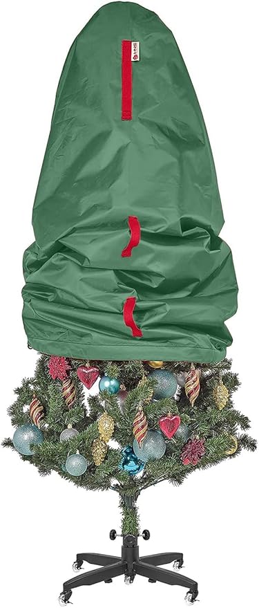 Upright Christmas Tree Storage Bag - Fits 9 Ft Artificial Xmas & Topiary Tree, Vertical Holiday Cover, Durable, Dustproof & Easy-Use Xmas Storage, Green