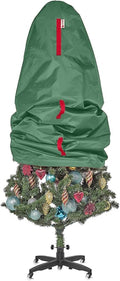 Upright Christmas Tree Storage Bag - Fits 9 Ft Artificial Xmas & Topiary Tree, Vertical Holiday Cover, Durable, Dustproof & Easy-Use Xmas Storage, Green