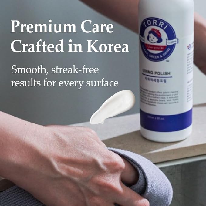 TORRI Living Polish Premium Multi Surface Cleaner & Water Stain Remover - Kitchen & Bathroom Polish for Stainless Steel, Marble, Granite, Quartz Countertops - Restores Shine, Removes Fingerprints