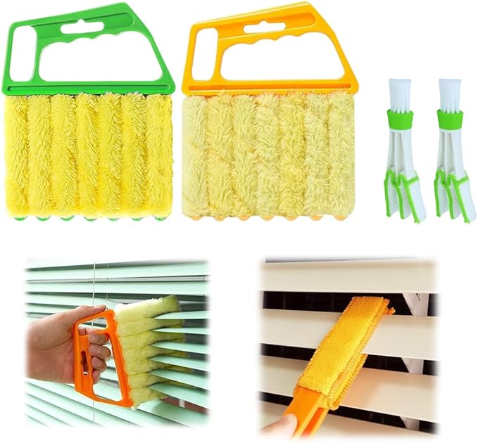 hoehew 4PC Blind Cleaner Duster Tool, 2025 Upgrade Window Venetian Microfiber 7 Finger Duster Brush Dusting Cleaner Tools for Window Shutters Air Conditioner Vinyl Wood Blinds with 4 Cloth Cover (A)