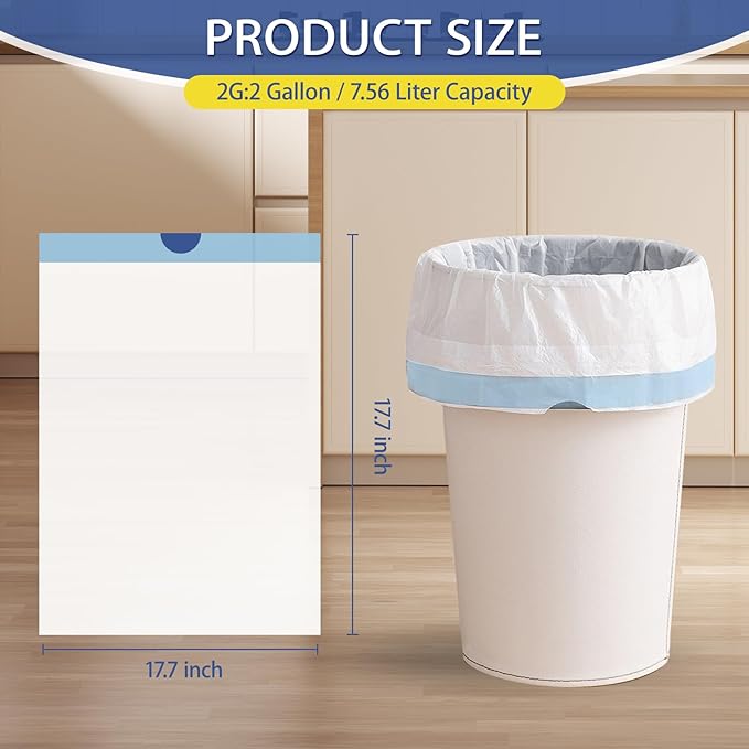 T.FORING 150 Count 2 Gallon Trash Bags Drawstring - 0.96 Mil Small Garbage Bags Unscented,7.5 Liter Heavy Duty Wastebasket Can Liners for Home Bathroom Office Bulk