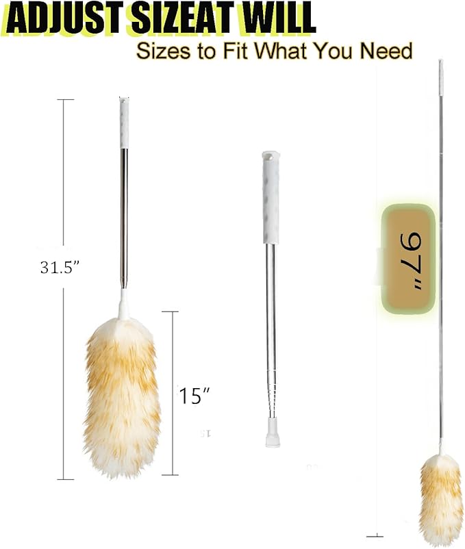 Leories Lambswool Feather Duster with Extension Pole up to 97inch,Extendable Feather Duster Used for Cleaning High Ceiling Fan, High Ceilings,Furniture,Hard to Reach Areas