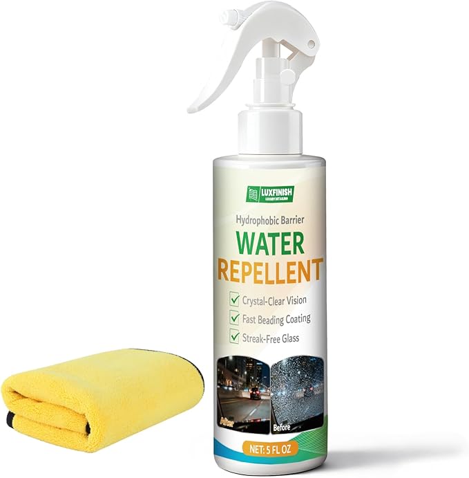 LUXFINISH Glass Water Repellent Spray | Hydrophobic Rain Repellent for Car Windshield, Shower Doors, Windows & Mirrors | Safe Exterior Use Prevents Water Spots with Long Lasting Beading-150ml/5oz