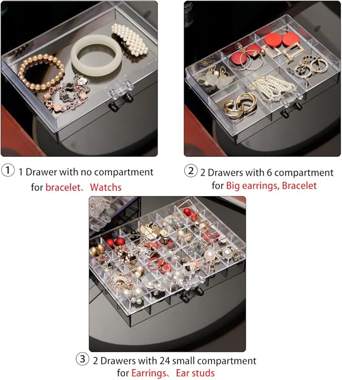 Acrylic Jewelry Box With 5 Drawers Clear Earring Storage Organizer Display Case Earring Organizer Box with Compartment Tray Transparent Jewelry Holder Organizer for Earrings Necklace Rings Bracelet