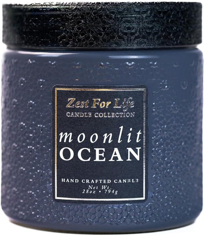 A Cheerful Giver - 28oz Large Scented Candle Jar with Lid- Zest for Life - 130 Hours of Burn Time, Gift for Women (Large, Moonlit Ocean)
