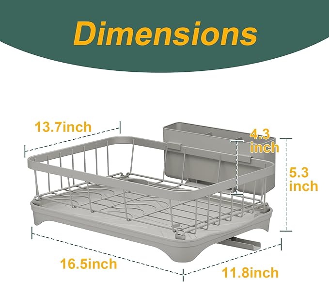 LIYI Dish Drying Rack, Adjustable Spout Design,Kitchen Dish Racks,Made of Iron Material,with Removable Draining Board,Suitable for Kitchen and Caravan Use Scenarios,Grey
