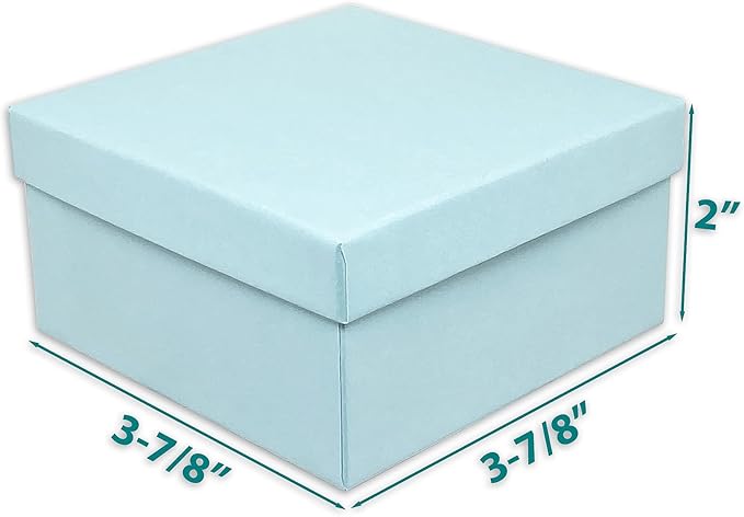 TheDisplayGuys - 100-Pack #34 Cotton Filled Cardboard Paper Jewelry Boxes Gift Case - Pearl Teal (3.9" x 3.9" x 2.0") - for Shipping or Storage