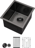 Lordear Black Undermount Bar Sink 13 x15 x 9 Inch Bar Prep Sinks Gunmetal Black Stainless Steel Handmade Kitchen Sink Basin